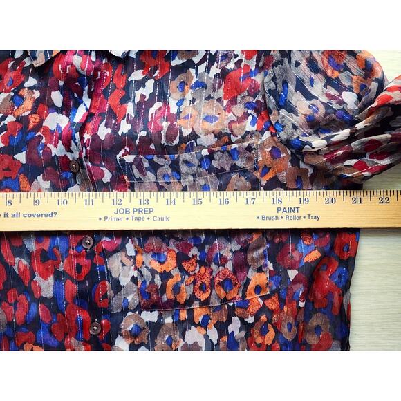 TOP/BLOUSE-CHICO'S-Multi Color-Silver Glimmer Pinstrip-Shirt Style-Chico's 1/SM - Picture 9 of 16